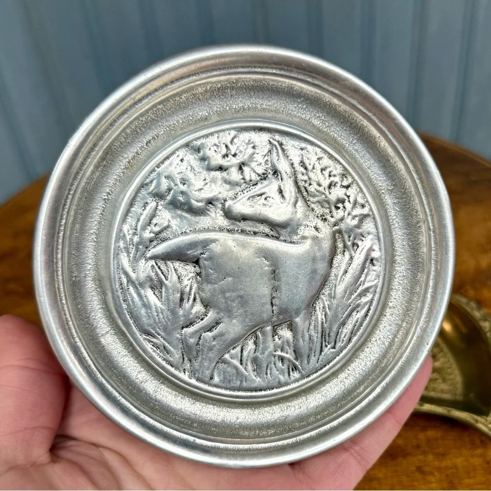 Vintage Trinket Dish Lot, Brass, Wilton Pewter, Mexican Onyx EUC